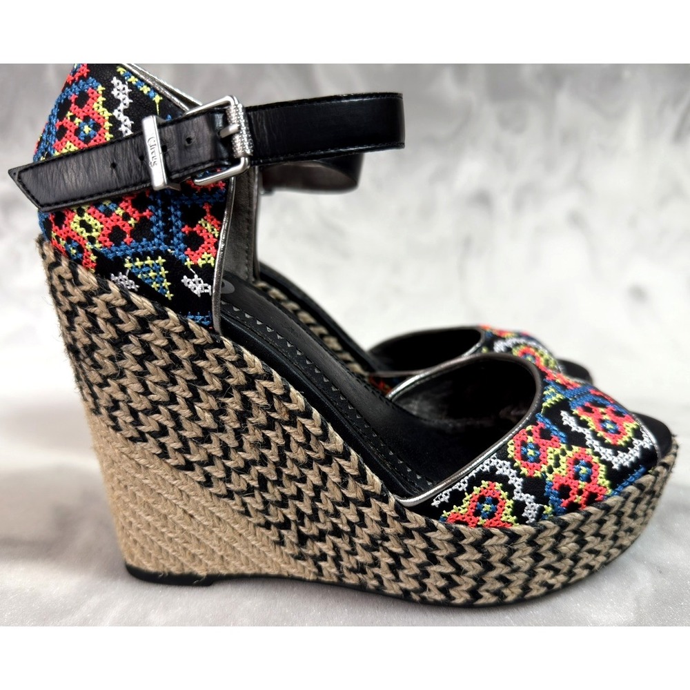 Circus by Sam Edelman Sutton Wedge Sandal 6M Tan Floral Embroidered Boho Strappy - Picture 4 of 15
